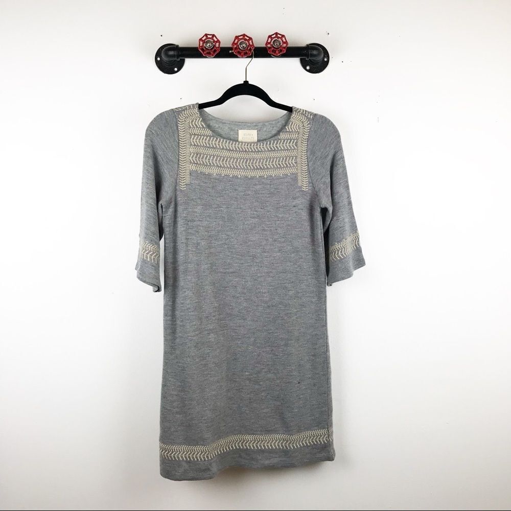 Anthropologie gray embroidered‎ sweater dress